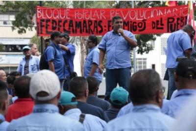 Trabajadores de Polar durante la marcha en Caracas